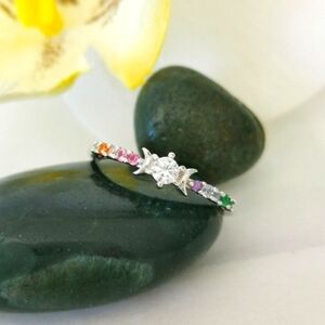 🆕 fancy sapphires ring in sterling silver size 7